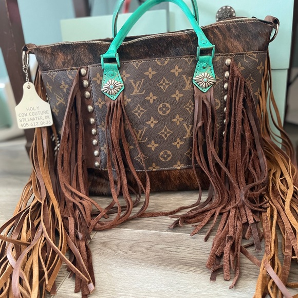 Leather handbag Holy Cow Couture Fringe Cowhide purse LV Vuitton handmade HCC - Picture 3 of 10